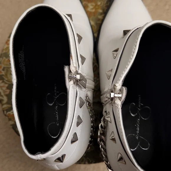 Studded White Ankle Boots - Picture 4 of 5